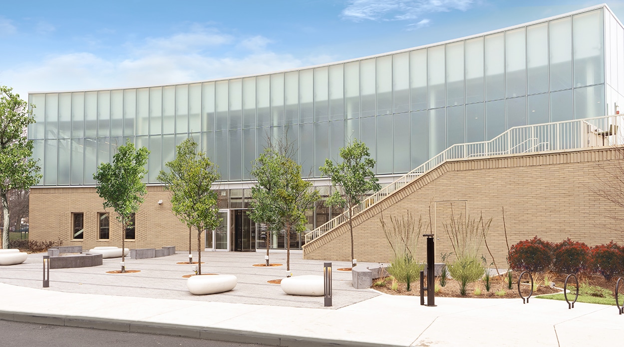 The Hub at Prairie Shores with custom acid-etched glass