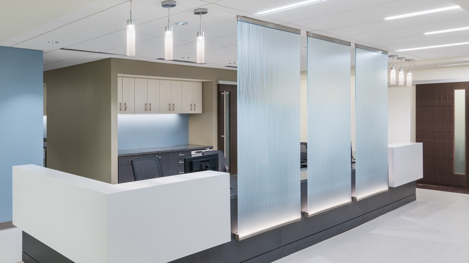 Velour acid etched glass panels with digital printing
